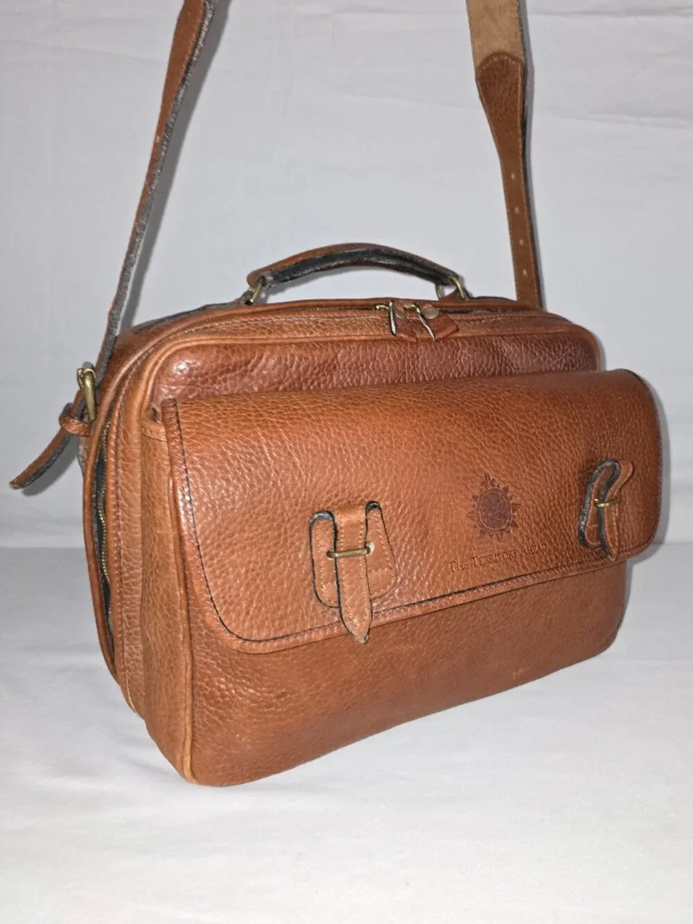 Vintage Territory Ahead Brown Full Grain Leather Overnight Weekender Travel Bag